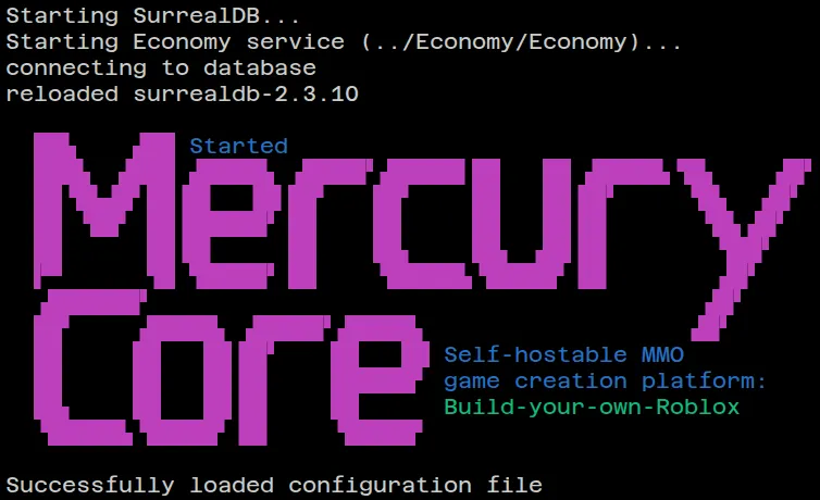 Output on successful startup of Site